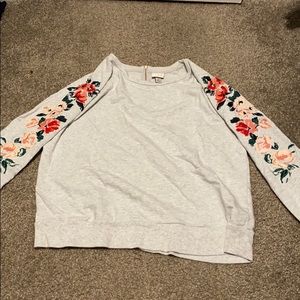 Floral embroidered sleeve sweatshirt